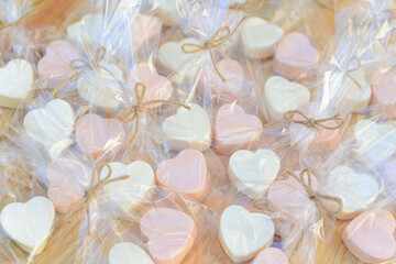 Gift-wrapped handmade soap salmon and beige color heart format