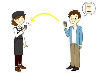 スマホでモバイルオーダーをする男性