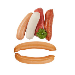 raw smoked sausage isolated on white background with clipping path