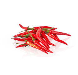 Red pine peppers with mirror reflection isolated on white background with clipping path 