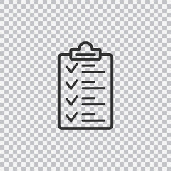 Fototapeta premium Checklist line icon isolated on transparent background. Clipboard with checkmarks. List with ticks, check marks. Vector.