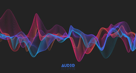 3d audio soundwave. Colorful music pulse oscillation. Glowing impulse pattern - obrazy, fototapety, plakaty