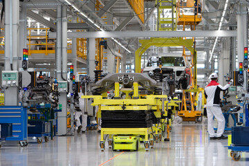 Passenger car manufacturing central assembly line.