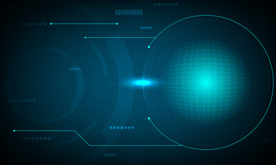 Blue redial technology background with line and dot connection. Geometric and particle of communication on cloud internet. Cumputer futuristic cyber space.