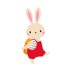 Obraz premium Cute Hare as Forest Animal in Jumpsuit Walking with Backpack Vector Illustration