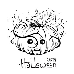 Halloween pumpkin with evil scary smile in funny hand drawing doodle sketch style. Holiday cute sketch clipart.