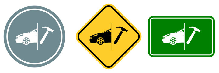 Set of Automobile service sign isolated on white background.