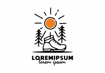 Mountain shoes line art with lorem ipsum text