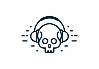Skull with headset line art
