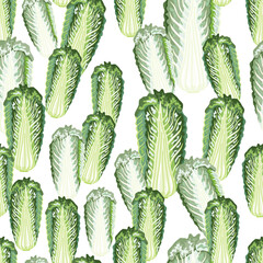Seamless pattern Chinese cabbage on white background. Abstract ornament with lettuce.