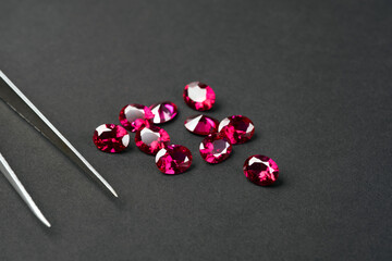 Red Ruby gemstone Round Cut on black background