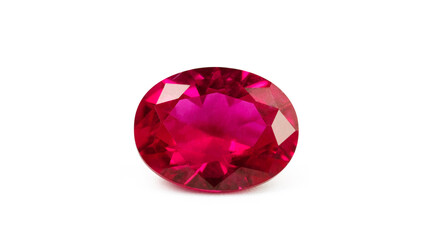 Red Ruby gemstone Round CutOval Cut on white background, close up shot