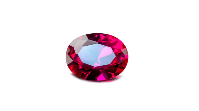 Red Ruby gemstone Oval Cut isolate on white background, close up shot