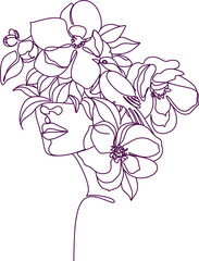 Female Line Drawing Modern Minimalist, Peony Flowers Woman Print, Woman With Flower Head, Minimal Logo Drawing Woman, Wall Art Sketch