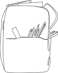 Parents take their children to school line illustration. Line art vector Education