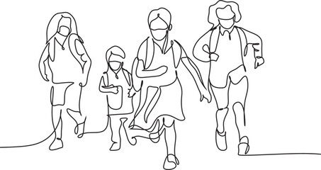 School line art vector illustration. Education of children
