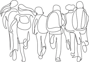 School line art vector illustration. Education of children