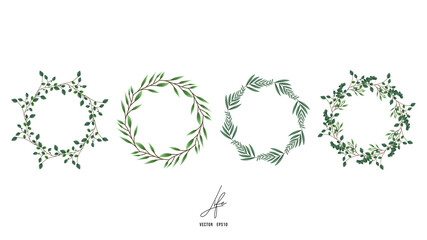 Set wreath green leaf frame, Flat Modern design , illustration Vector EPS 10