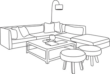 Line art interior objects vector
