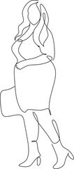 Beautiful woman plus size body line art illustration. Minimalist linear female oversize figure. Abstract nude sensual line art. Simple body positive elegant poster.