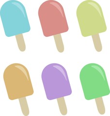 アイスキャンディのイラストセット　かわいい　シンプル　カラフル
