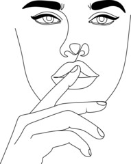 Woman long hair line art. Minimal hair dresser logo. Beauty salon vector one line