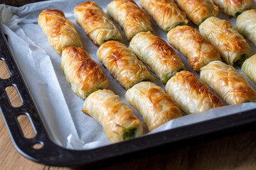 Turkish Tepsi Boregi, Round Borek, Tray pastry (Turkish name; rulo borek)