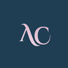 AC monogram logo.Typographic signature icon.Letter a and letter c.Lettering sign isolated on dark fund.Wedding, fashion, beauty serif alphabet initials.Elegant, luxury style.