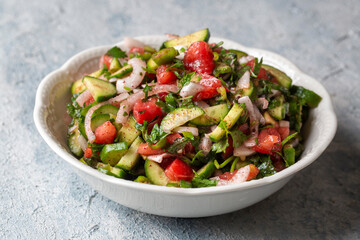 Turkish Shepards Salad with cucumber, tomato, red onion, pepper, parsley (Turkish name; kasik salata)