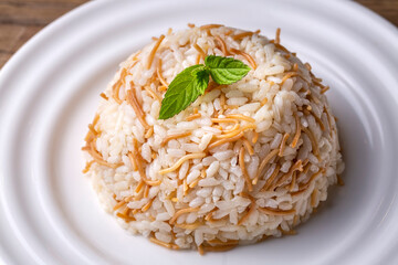 Traditional delicious Turkish food; Turkish style rice (Turkish name; sehriyeli pirinc pilavi)