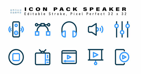 Icon Set of Speaker Two Color Icons. Contains such Icons as Setting, Stop, Television, Media etc. Editable Stroke. 64 x 64 Pixel Perfect