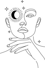 Woman Line art minimal portrait.  Female Logo symbol of cosmetics