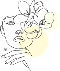 Female Line Drawing Modern Minimalist, Peony Flowers Woman Print, Woman With Flower Head, Minimal Logo Drawing Woman, Wall Art Sketch