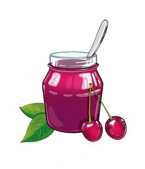 Illustration of glass jar of cherry jam