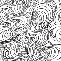 Vector color abstract hand-drawn hair pattern with waves and clouds. Nature background.