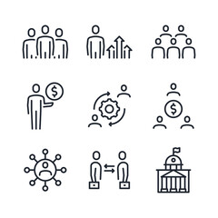 Stakeholder and shareholder related editable stroke outline icons set isolated on white background flat vector illustration. Pixel perfect.