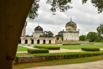 Fototapeta na wymiar Antique Islamic Architectural Art Seven Tombs Dome of Qutub Shahi Rulers of Hyderabad