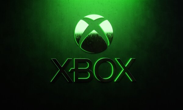 Three-dimensional Xbox logo against dark backdrop with neon green lighting. Xbox is a video game console brand owned by Microsoft Corporation. Editorial 3D illustration