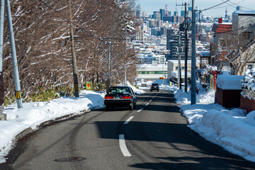 ロードヒーティングが施工された坂道  冬の北海道札幌市