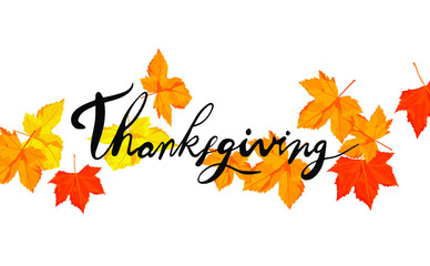 Autumn leave frame with hand writing. Vector illustration of September and Autumn card with fall leave.Thanksgiving greeting card