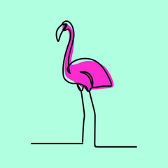 Flamingo bird minimalism oneline continuous line art premium vector