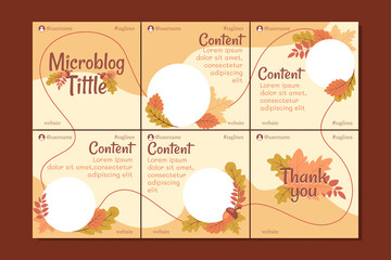 Naklejka premium Microblog carousel post banner template for social media with hand drawn floral elements, soft colors, autumn theme, for any business.