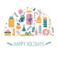 Obraz premium Christmas icons set greeting card vector template