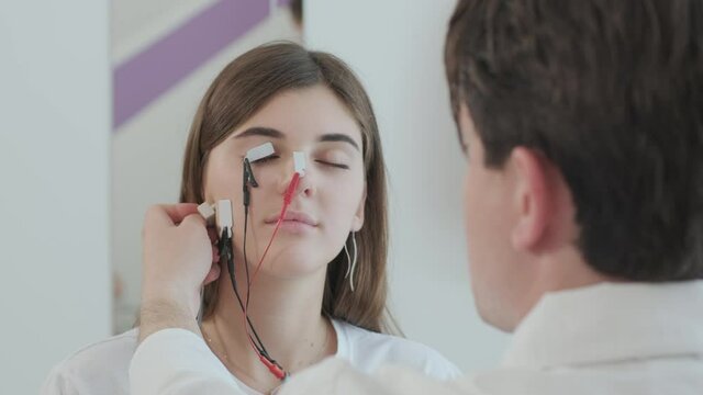 Patient nerves testing using electromyography at medical center