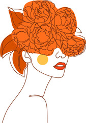 Flower face woman line drawing. Modern continuous line art. Women line art. Beauty salon logo. Coloring book. Botanical print. Nature symbol of cosmetics. Fashion logo.