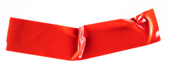 Red tape on white background. Torn horizontal and different size Red sticky tape, adhesive pieces.