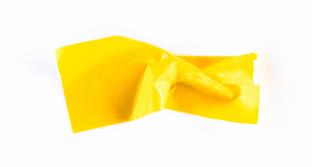 yellow tape on white background. Torn horizontal and different size yellow sticky tape, adhesive...