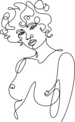 Black Woman Portrait Line Drawing African American Woman Line . Female naked. One line art minimalist portrait. Female vector logo. 