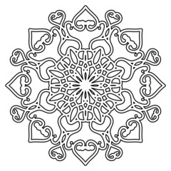a fabulous flower. an element of an ornament. ornate pattern. black and white isolated drawing. sketch. template, embroidery, coloring, print.