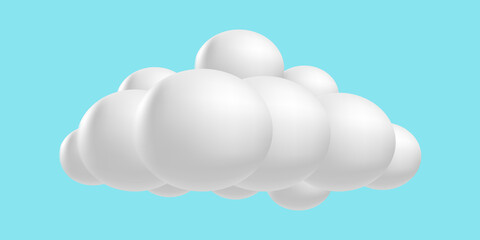 Clouds fluffy, 3D mesh cartoon. Soft render clouds icons on a blue sky. Vector illustration